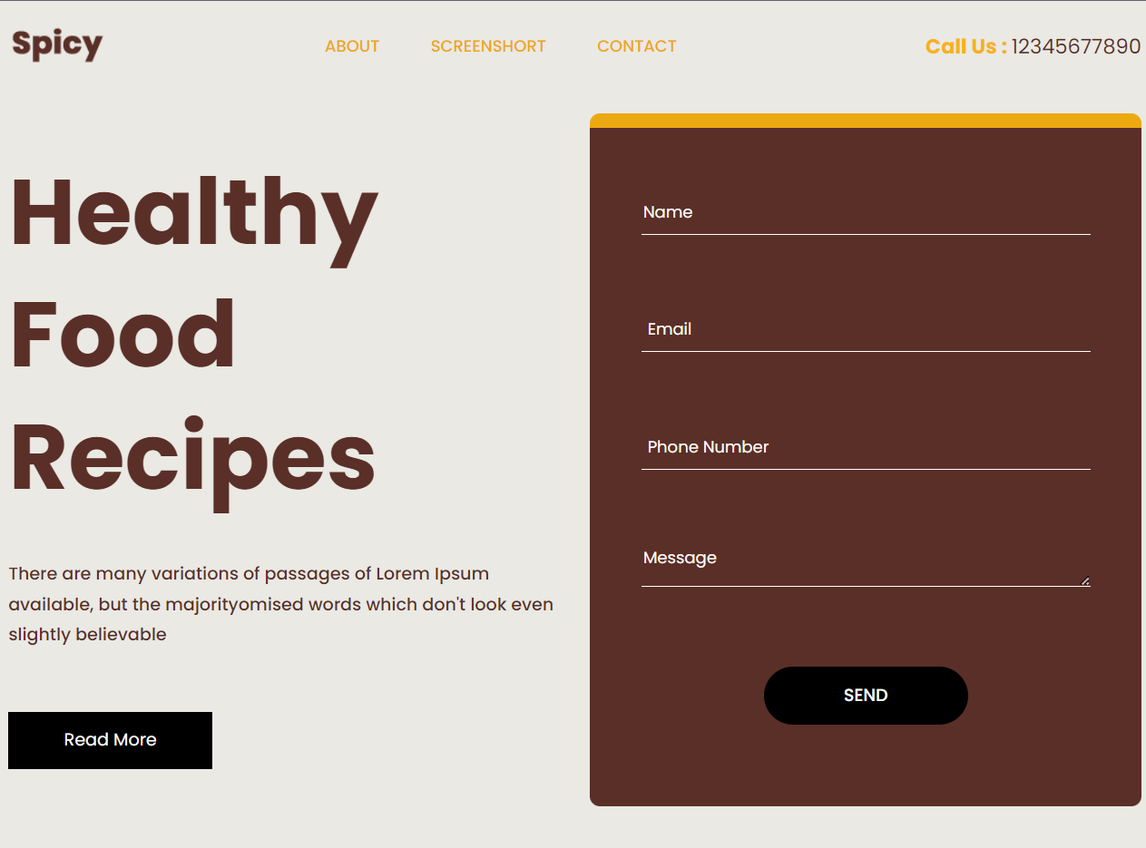 Spicy 食品食谱免费单页模板